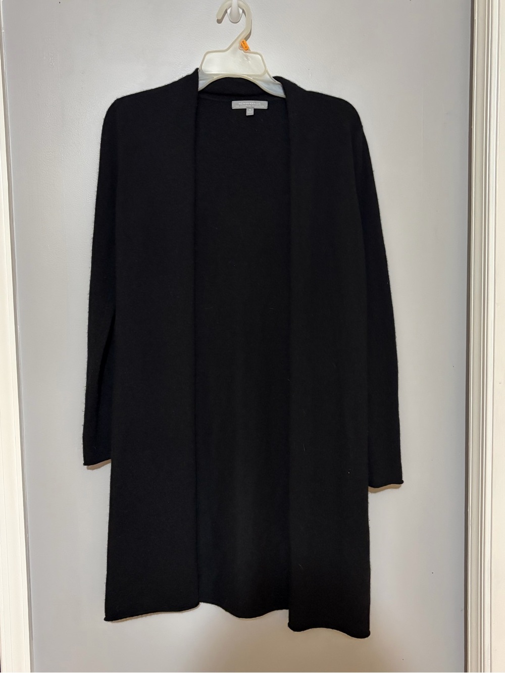 Neiman Marcus Black Open-Front Long Cardigan 100% Cashmere